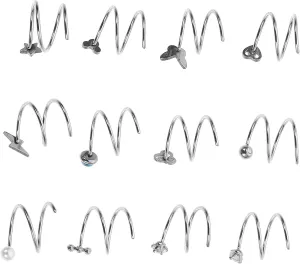 VALICLUD 12pcs Double Spiral Nose for Single Piercing Lightweight Hoops for Comfortable Wear Double Hoop Earrings for Everyday Use