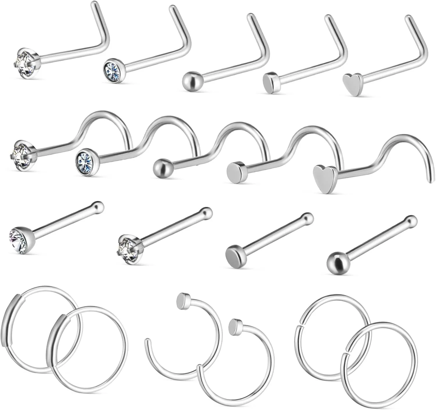 VALICLUD 1set Stainless Steel Nose Studs and Rings Shaped Hoops Nose Piercing Jewelry for Women Elegant and Versatile Body Jewelry Safe for Long-term Wear