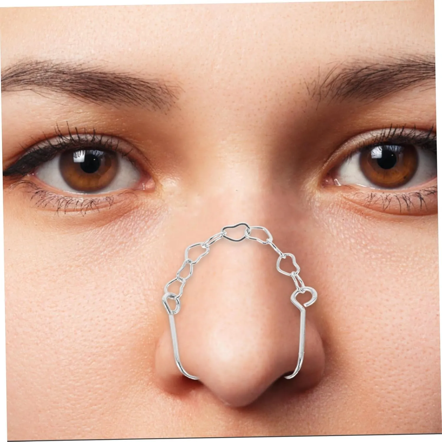 VALICLUD Nose Chain for Color Nose Hoop Women Nose Rings Thin Heart Woman Sterling Shaped Simple Nose Ring with