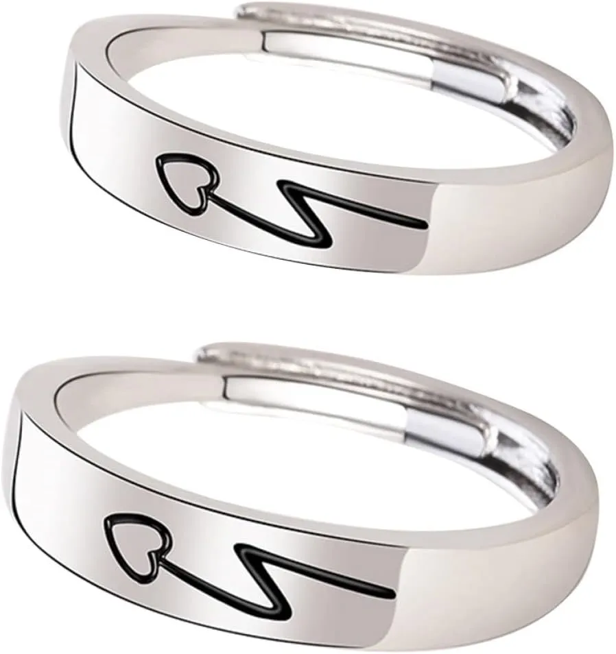 VALICLUD Valentine's Day Present for Couples 2pcs Adjustable Matching Rings Simple Stylish Heart Shape Finger Rings