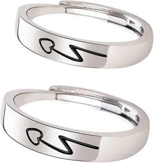 VALICLUD Valentine's Day Present for Couples 2pcs Adjustable Matching Rings Simple Stylish Heart Shape Finger Rings