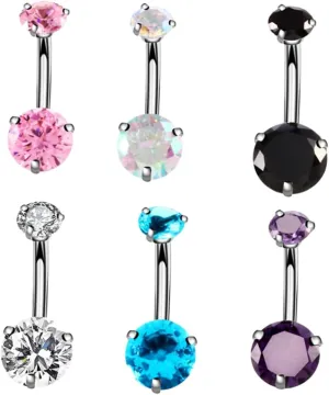 VALICLUD Zircon Navel Rings for Women 6pcs Belly Button Jewelry Sterling Silver Material Sparkling and Fashionable