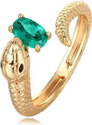 Valloey Rover Emerald Ring-Chunky Gold Rings for Women Non Tarnish 14K Gold Plated Stackable Vintage Snake Green Gemstone Solitaire Rings Statement Wedding Engagement Promise Ring Jewelry Gifts for Women Mom