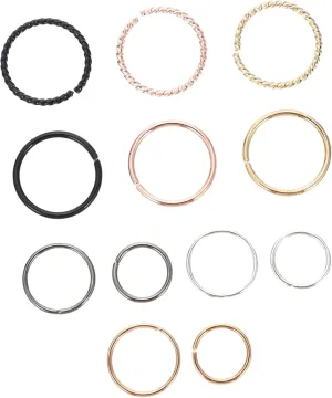 VANZACK 2 Sets Practical Nose Rings Hoops Decorative Ornaments for Nose Piercing Comfortable Fashion Jewelry for Street and Party Decorations