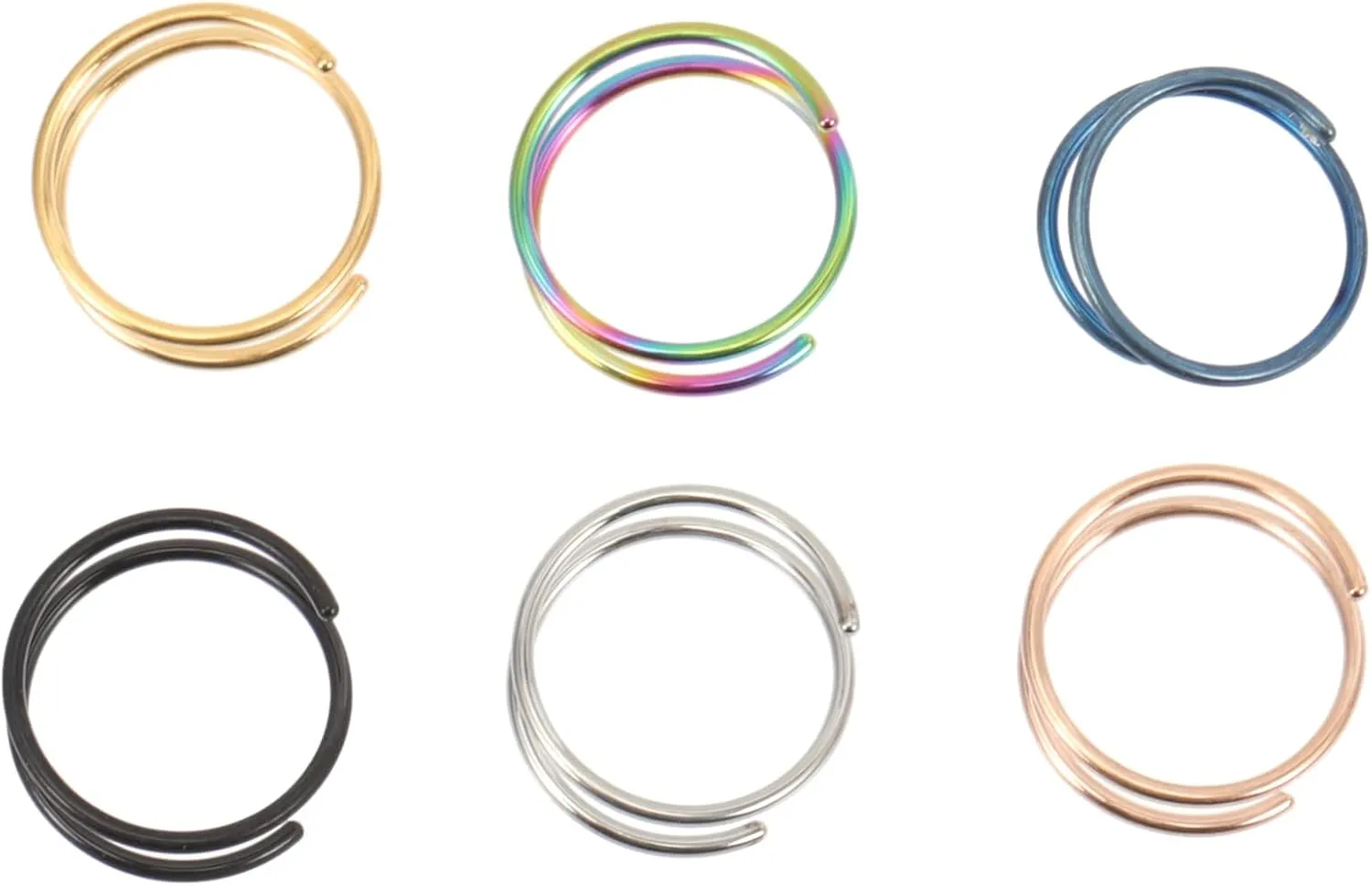 VANZACK 6Pcs Stainless Steel Nose Rings Hoops for Women Spiral Design Resistant Fit for Parties Dance Performances and Daily Wear Steel