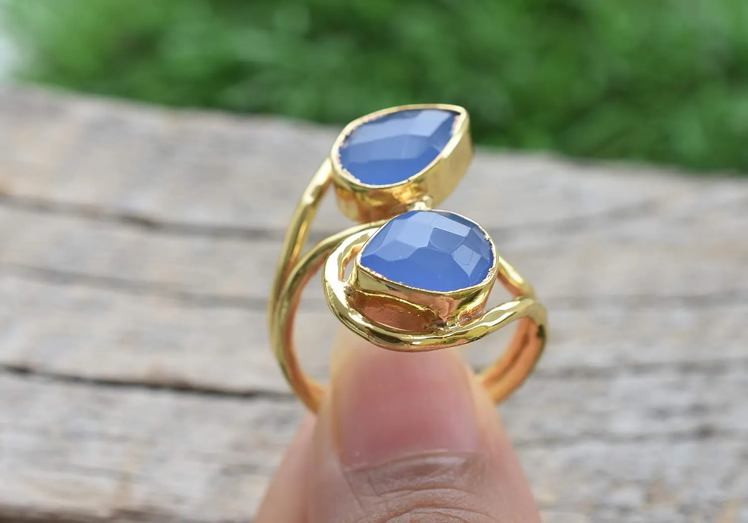 Veracity Jewelry Gold Plated Gemstone Rings For Women & Girls - Jewelry For Women's Birthday Anniversary Wife Mom Girlfriend Sister - Western Style Handmade Jewelry (Blue chalcedony)