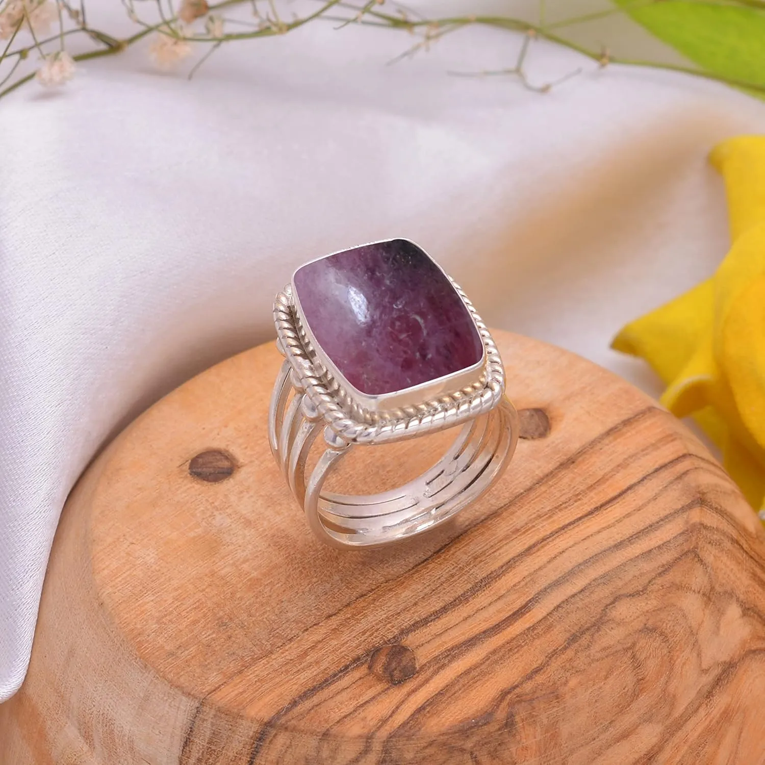 Veracity Jewelry Sterling Silver Rings For Women & Girls  Jewelry For Women's Birthday Anniversary Wife Mom Girlfriend Sister  Bohemian Style Handmade Gifts (Rhodonite)