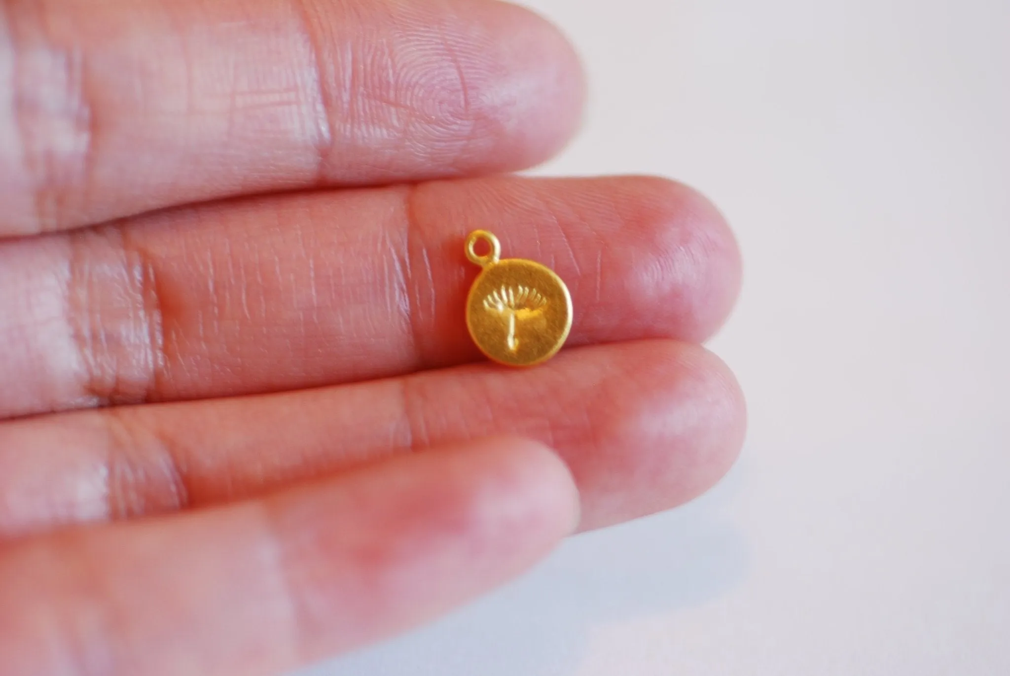 Vermeil Gold or Sterling Silver 8mm Dandelion Circle charm- 22k Gold plated 925 Sterling Silver, Small Disc Dandelion Charm, Wish, Round,412