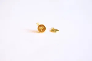 Vermeil Gold or Sterling Silver 8mm Dandelion Circle charm- 22k Gold plated 925 Sterling Silver, Small Disc Dandelion Charm, Wish, Round,412