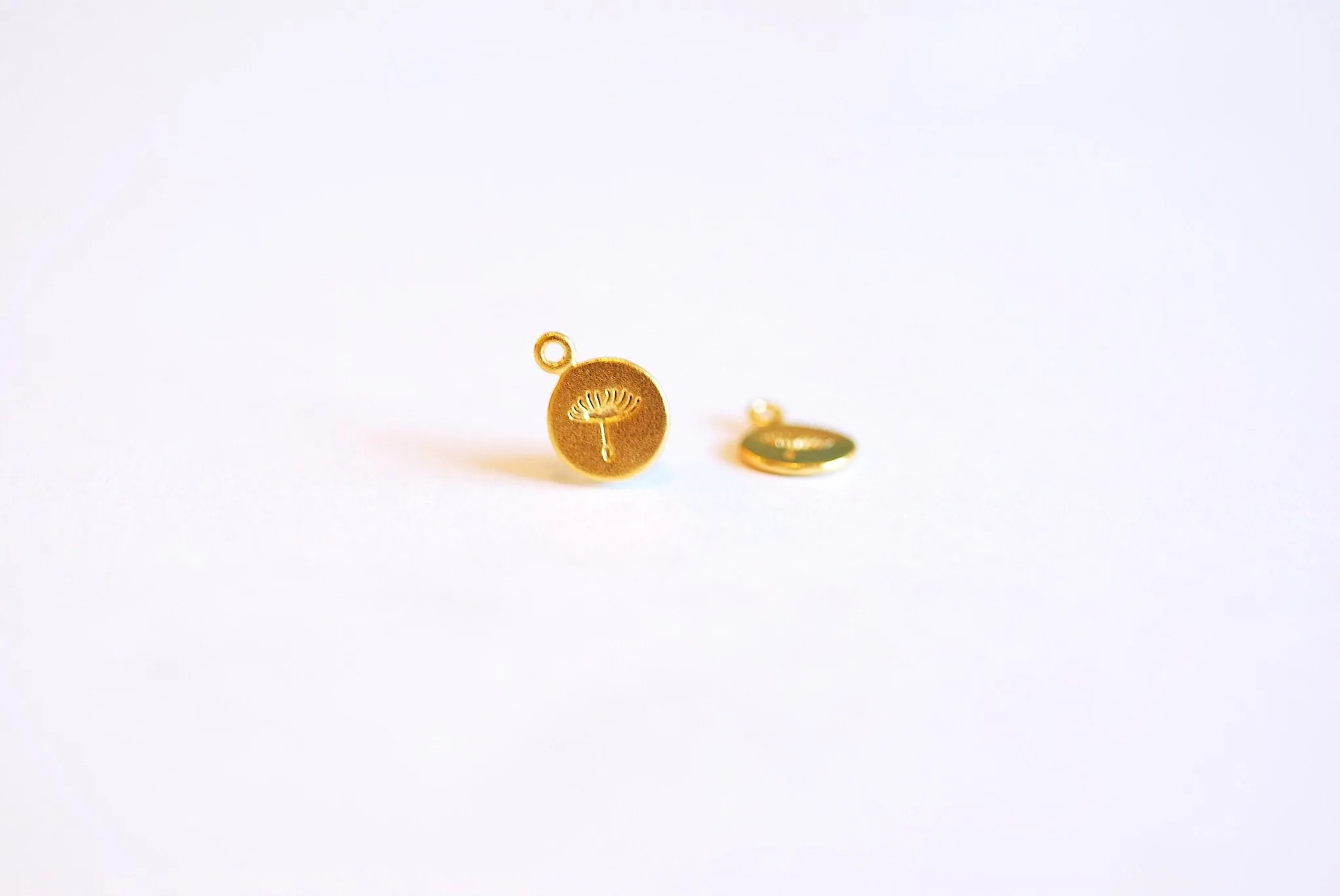 Vermeil Gold or Sterling Silver 8mm Dandelion Circle charm- 22k Gold plated 925 Sterling Silver, Small Disc Dandelion Charm, Wish, Round,412