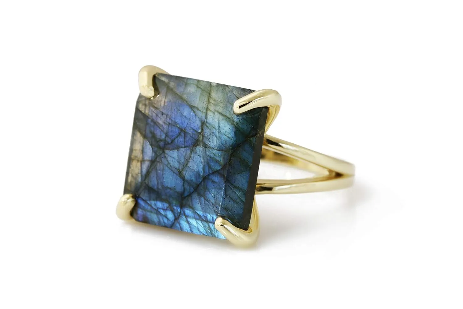 Vibrant Square Labradorite Ring - Fancy Large Gold Rings - Handmade Womens Statement Rings, Gemstone Rings, Custom Rings, Fashion Rings - Artisan-made Jewelry for Women
