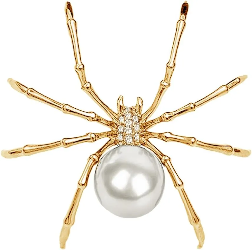 Victorian Style Mother of Pearl Body and Micro Pave Spider Brooches Pins Silver Tone Goth Accessories Pins for Backpacks Aesthetic