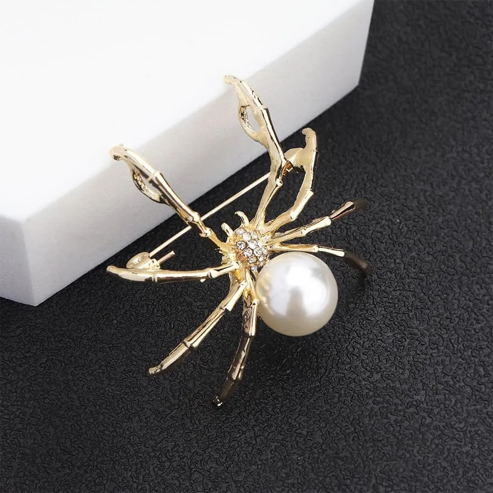 Victorian Style Mother of Pearl Body and Micro Pave Spider Brooches Pins Silver Tone Goth Accessories Pins for Backpacks Aesthetic