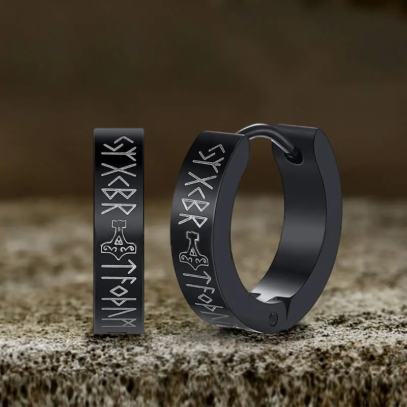 Viking Runes Stainless Steel Huggie Earrings
