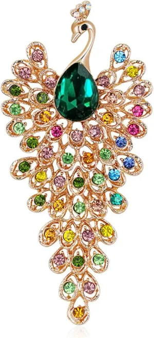 Vintage Gold Crystal Peacock Brooches for Women, Emerald, Gorgeous Peacock Crystal Rhinestone Brooches for Wedding/Party/Bouquet