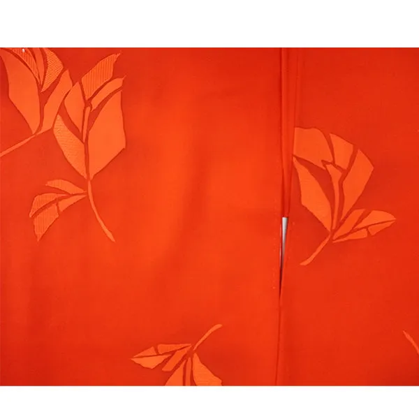 Vintage Haori Kimono Jacket Silk, Bright Red base, Leaf Motif
