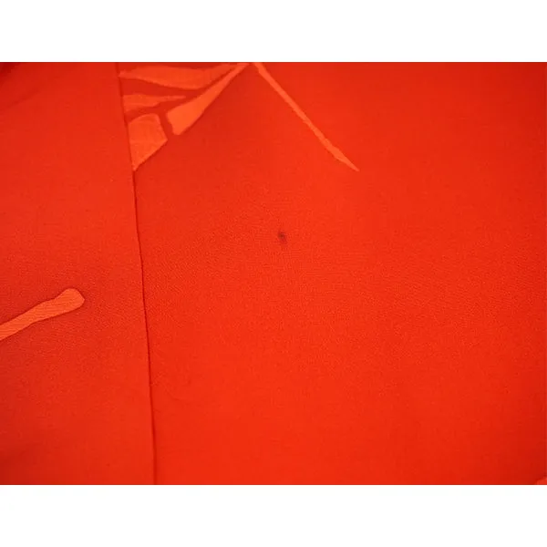 Vintage Haori Kimono Jacket Silk, Bright Red base, Leaf Motif