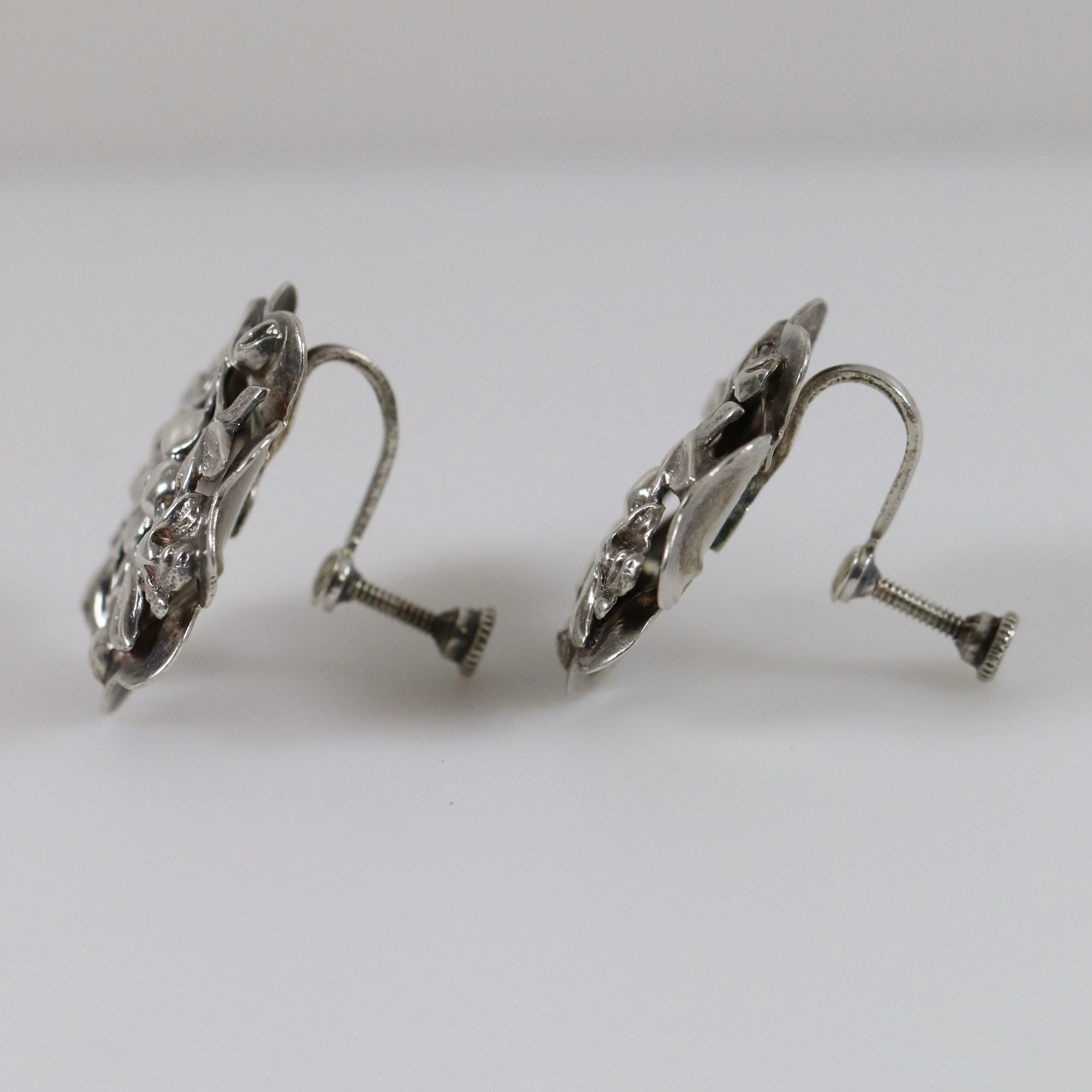 Vintage Silver Jewelry | Ornate Delicate Floral Earrings