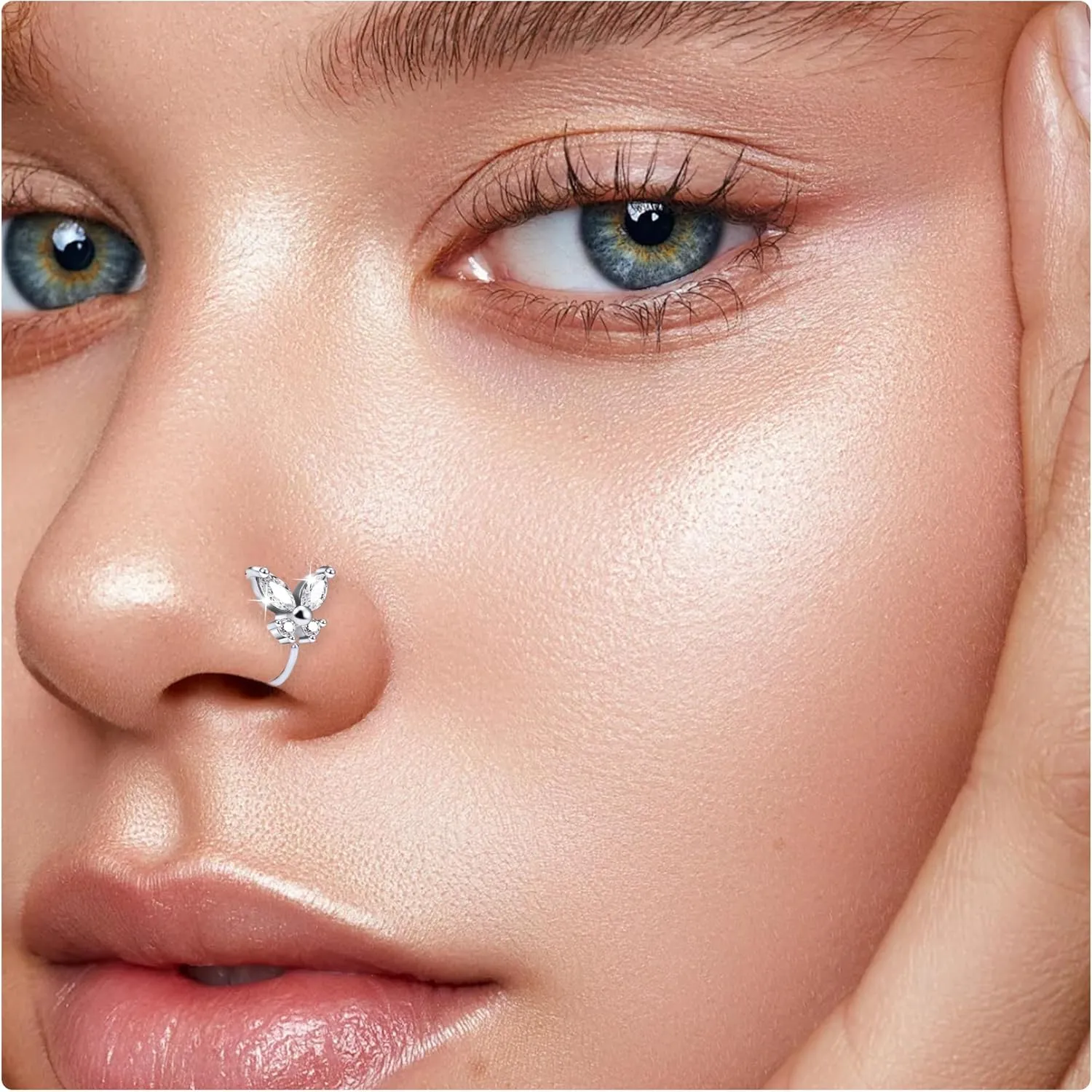 Vsnnsns 20G Nose Rings Studs Piercing Jewelry for Women 316L Surgical Stainless Steel L Shaped Corkscrew Straight Butterfly Heart Diamond CZ Hoop Nose Rings Studs Nostril Piercing Jewelry Silver Gold
