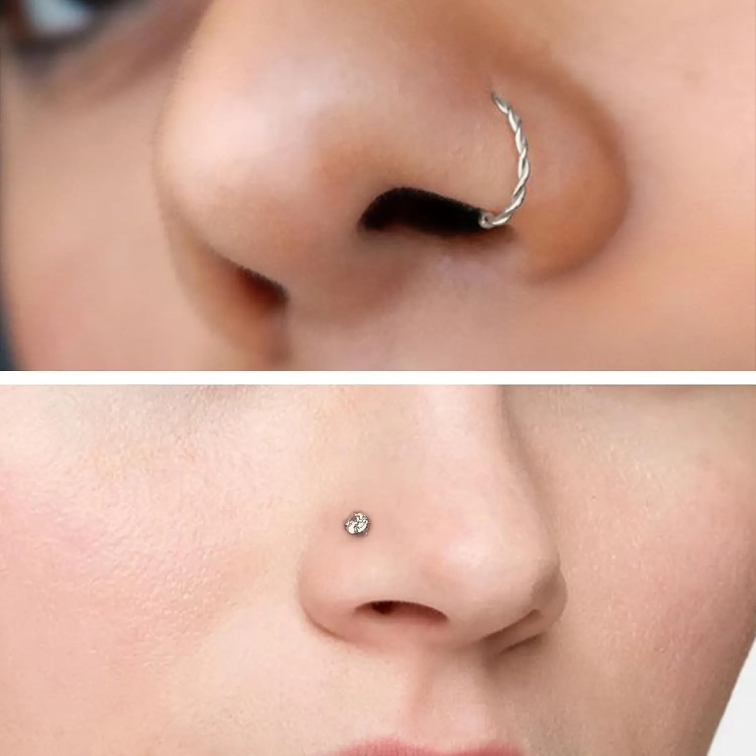 Vsnnsns 20G Nose Rings Studs Piercing Jewelry for Women 316L Surgical Stainless Steel L Shaped Corkscrew Straight Butterfly Heart Diamond CZ Hoop Nose Rings Studs Nostril Piercing Jewelry Silver Gold