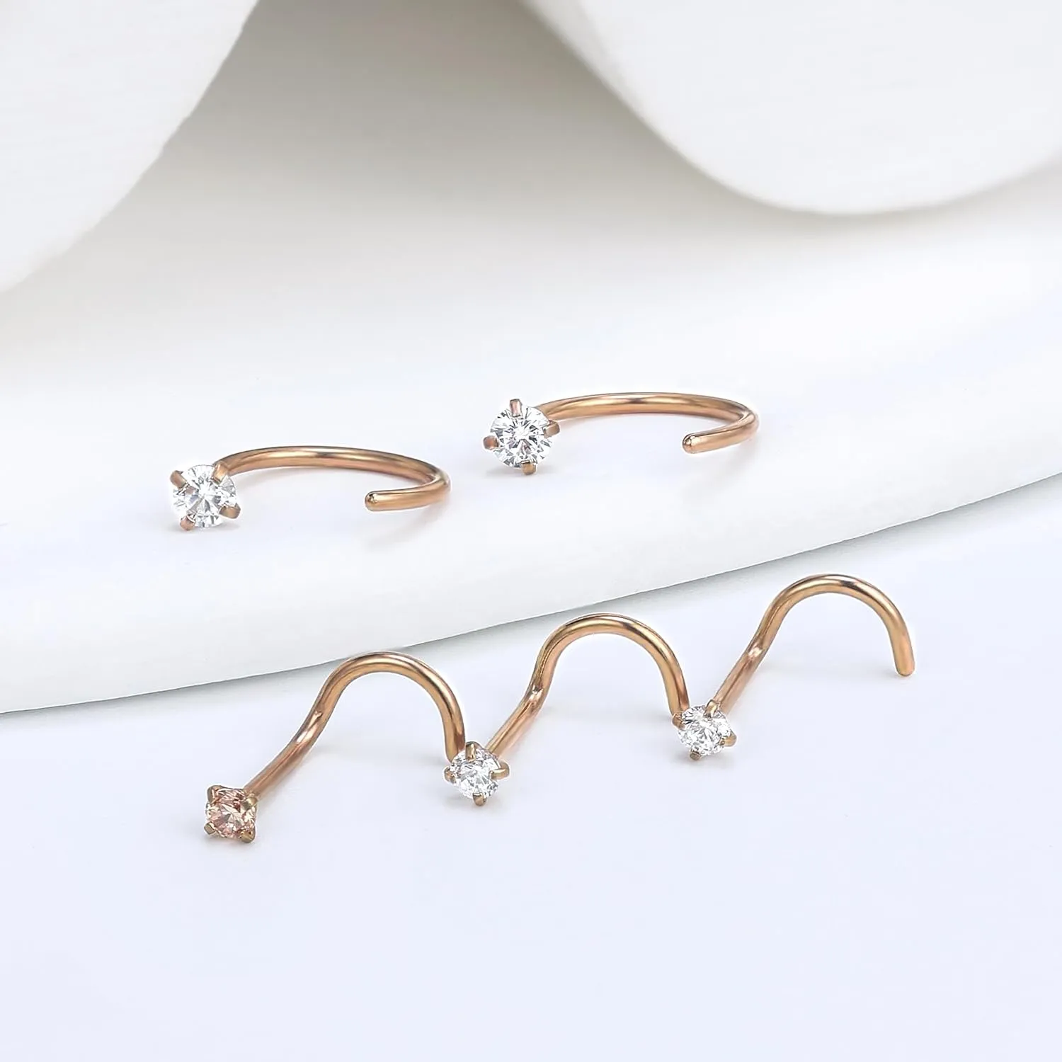 Vsnnsns 20G Nose Rings Studs Piercing Jewelry for Women 316L Surgical Stainless Steel L Shaped Corkscrew Straight Butterfly Heart Diamond CZ Hoop Nose Rings Studs Nostril Piercing Jewelry Silver Gold