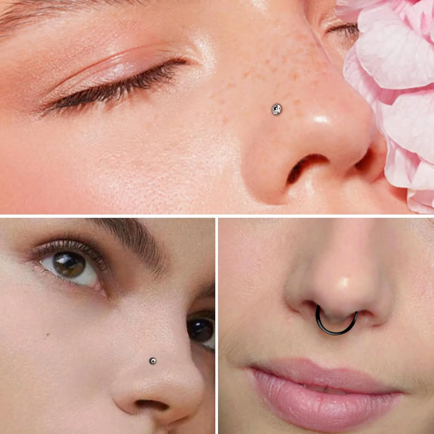 Vsnnsns 20G Nose Rings Studs Piercing Jewelry for Women 316L Surgical Stainless Steel L Shaped Corkscrew Straight Diamond CZ Hoop Nose Rings Studs Nostril Piercing Jewelry Hypoallergenic 20 Gauge