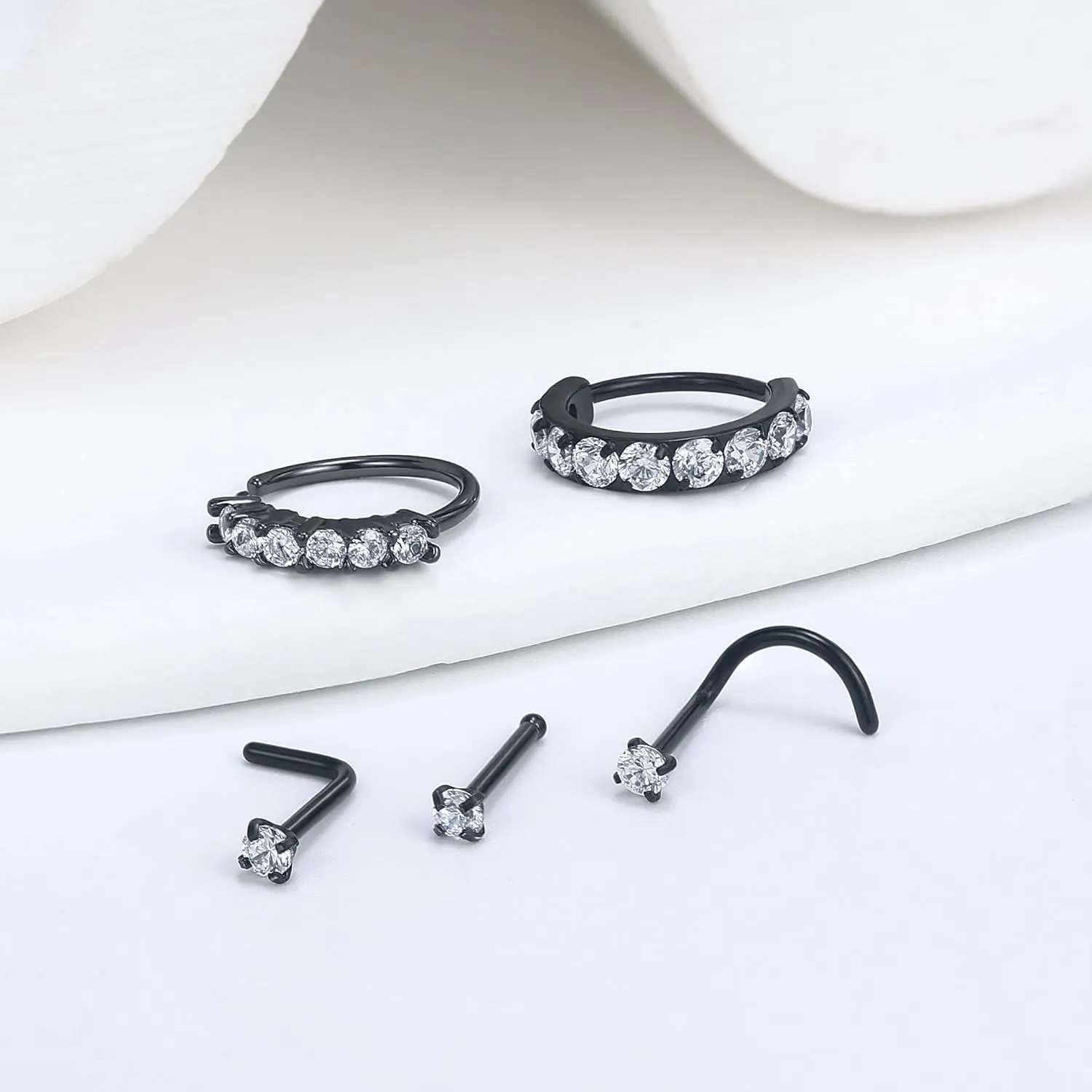 Vsnnsns 20G Nose Rings Studs Piercing Jewelry for Women 316L Surgical Stainless Steel L Shaped Corkscrew Straight Diamond CZ Hoop Nose Rings Studs Nostril Piercing Jewelry Hypoallergenic 20 Gauge