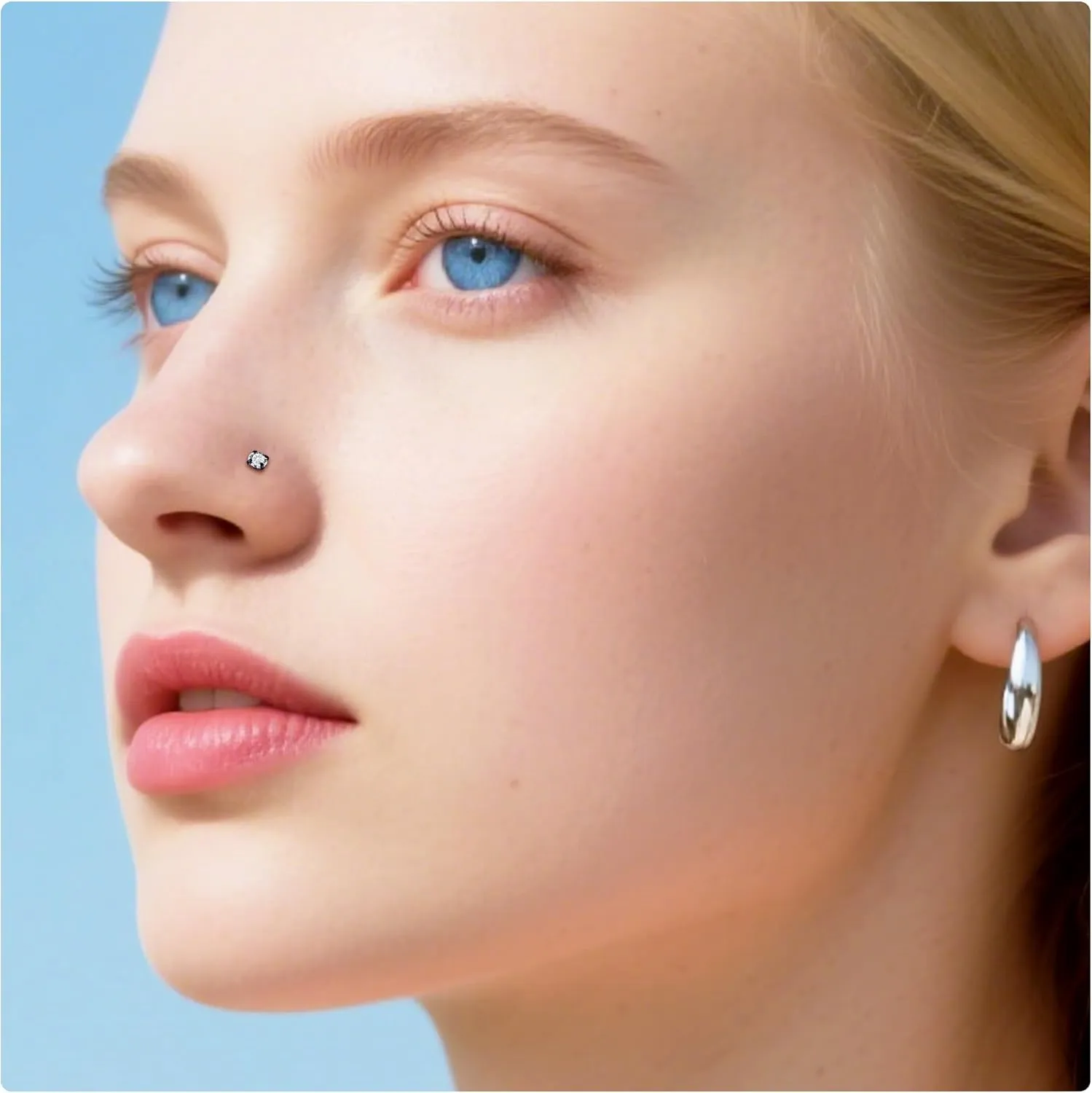 Vsnnsns 20G Nose Rings Studs Piercing Jewelry for Women 316L Surgical Stainless Steel L Shaped Corkscrew Straight Diamond CZ Hoop Nose Rings Studs Nostril Piercing Jewelry Hypoallergenic 20 Gauge