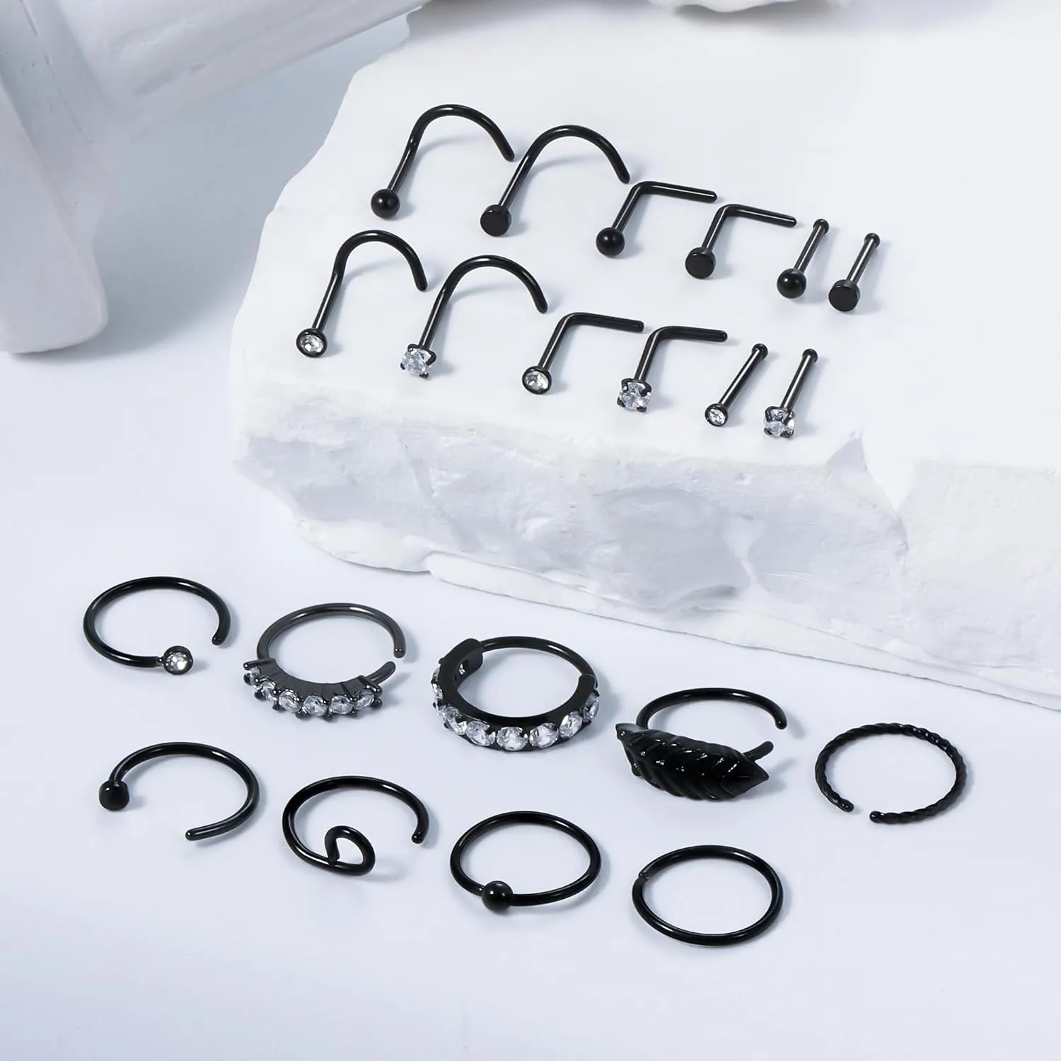 Vsnnsns 20G Nose Rings Studs Piercing Jewelry for Women 316L Surgical Stainless Steel L Shaped Corkscrew Straight Diamond CZ Hoop Nose Rings Studs Nostril Piercing Jewelry Hypoallergenic 20 Gauge