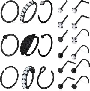 Vsnnsns 20G Nose Rings Studs Piercing Jewelry for Women 316L Surgical Stainless Steel L Shaped Corkscrew Straight Diamond CZ Hoop Nose Rings Studs Nostril Piercing Jewelry Hypoallergenic 20 Gauge