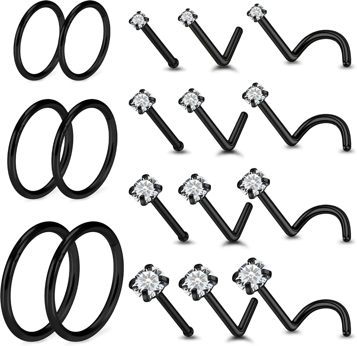 Vsnnsns 20G Nose Rings Studs Piercing Jewelry for Women 316L Surgical Stainless Steel L Shaped Corkscrew Straight Diamond CZ Hoop Nose Rings Studs Nostril Piercing Jewelry Hypoallergenic 20 Gauge