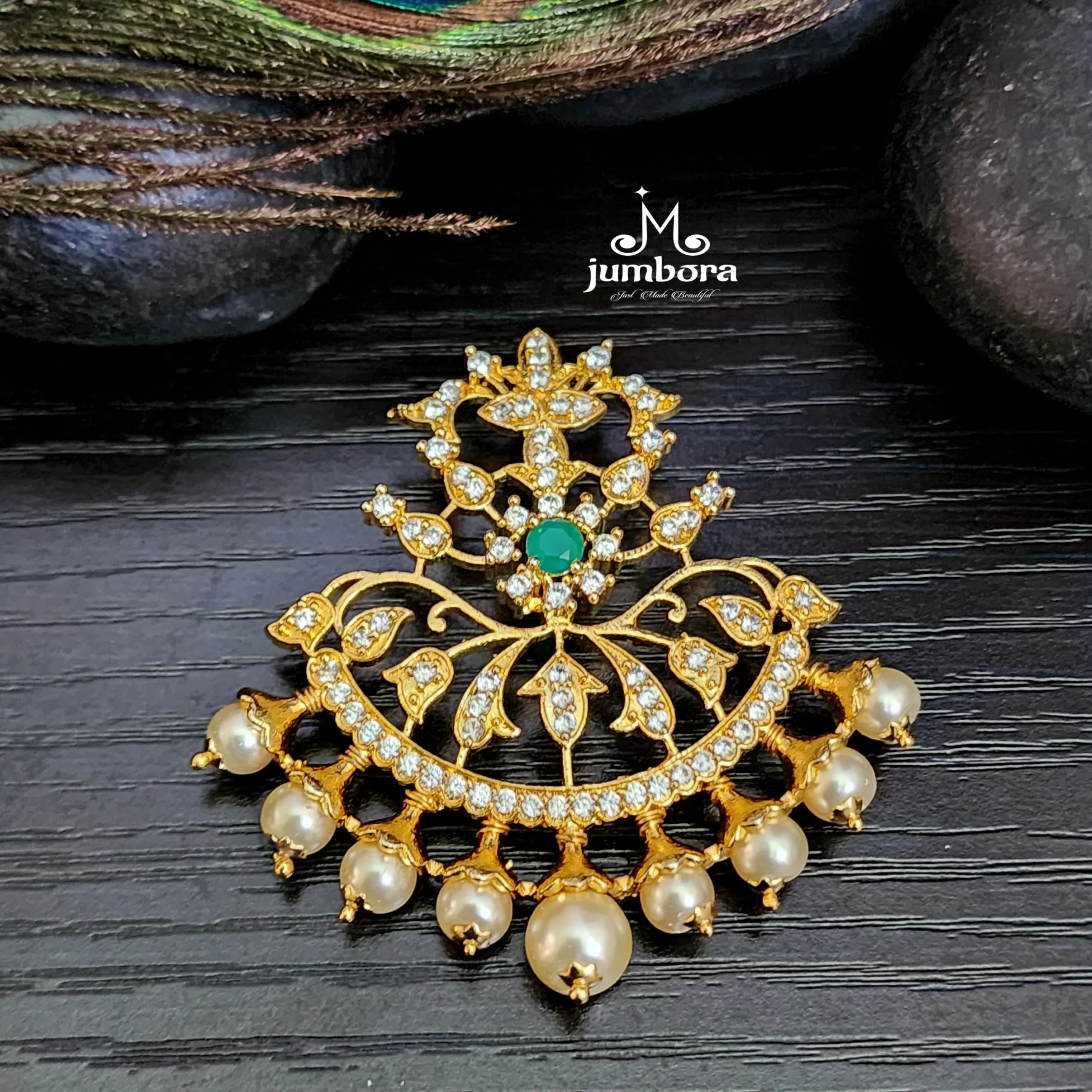 White & Green AD Zircon CZ Pendant Earring Set
