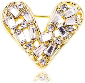 White Crystal Heat Shape Brooches Pins Dainty Rhinestone Love Heart Brooches Women Girls Valentine's Day Gift