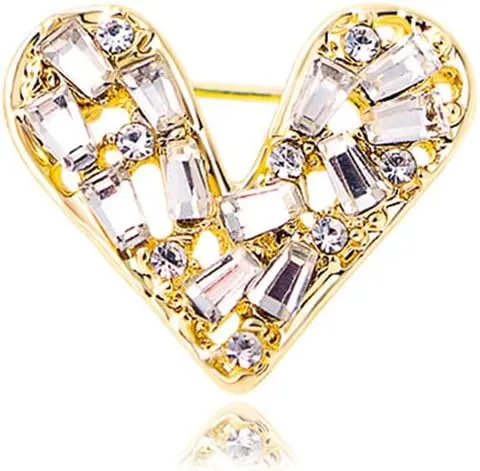 White Crystal Heat Shape Brooches Pins Dainty Rhinestone Love Heart Brooches Women Girls Valentine's Day Gift