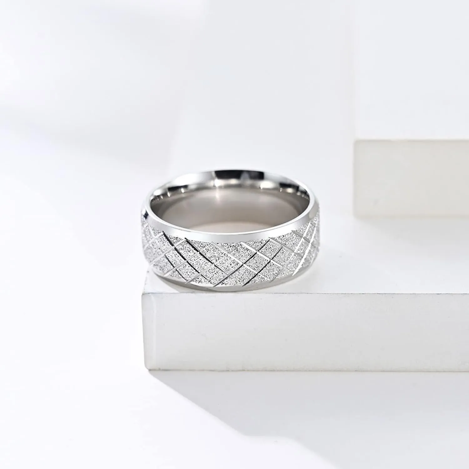 Women Silver Rings, Mens Stainless Steel Rings Silver Matte Ring 8mm Valentine's Day Couple Rings
