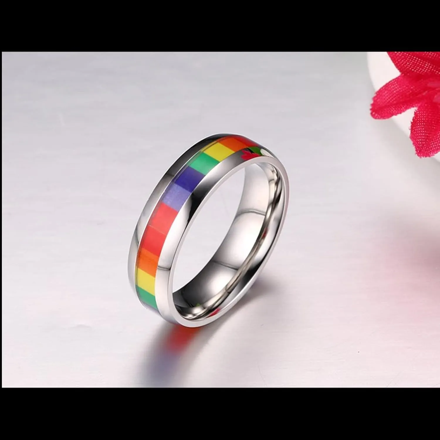 Women Silver Rings, Women Stainless Steel Rings Silver LGBT Ring 6mm Rings for Men and Women
