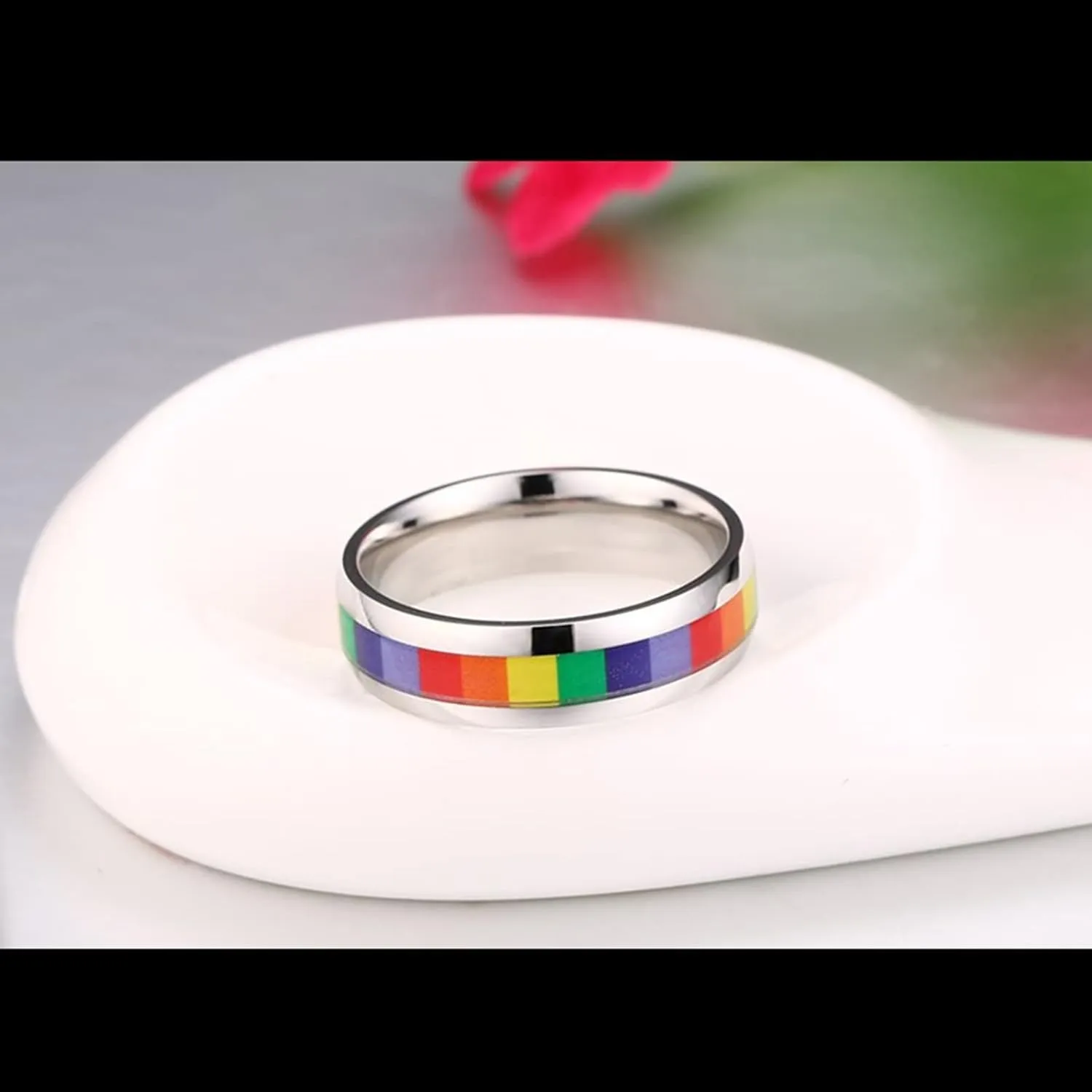 Women Silver Rings, Women Stainless Steel Rings Silver LGBT Ring 6mm Rings for Men and Women
