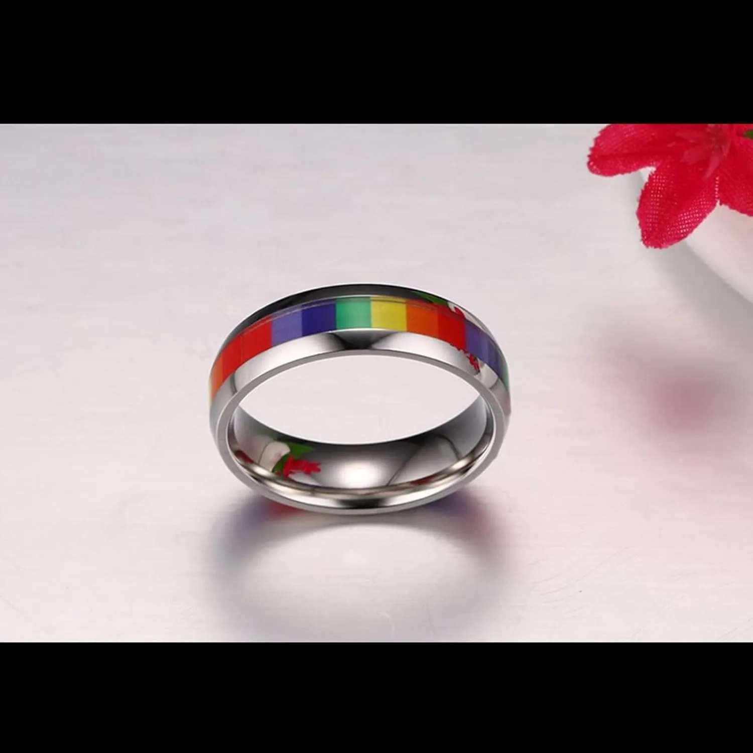 Women Silver Rings, Women Stainless Steel Rings Silver LGBT Ring 6mm Rings for Men and Women