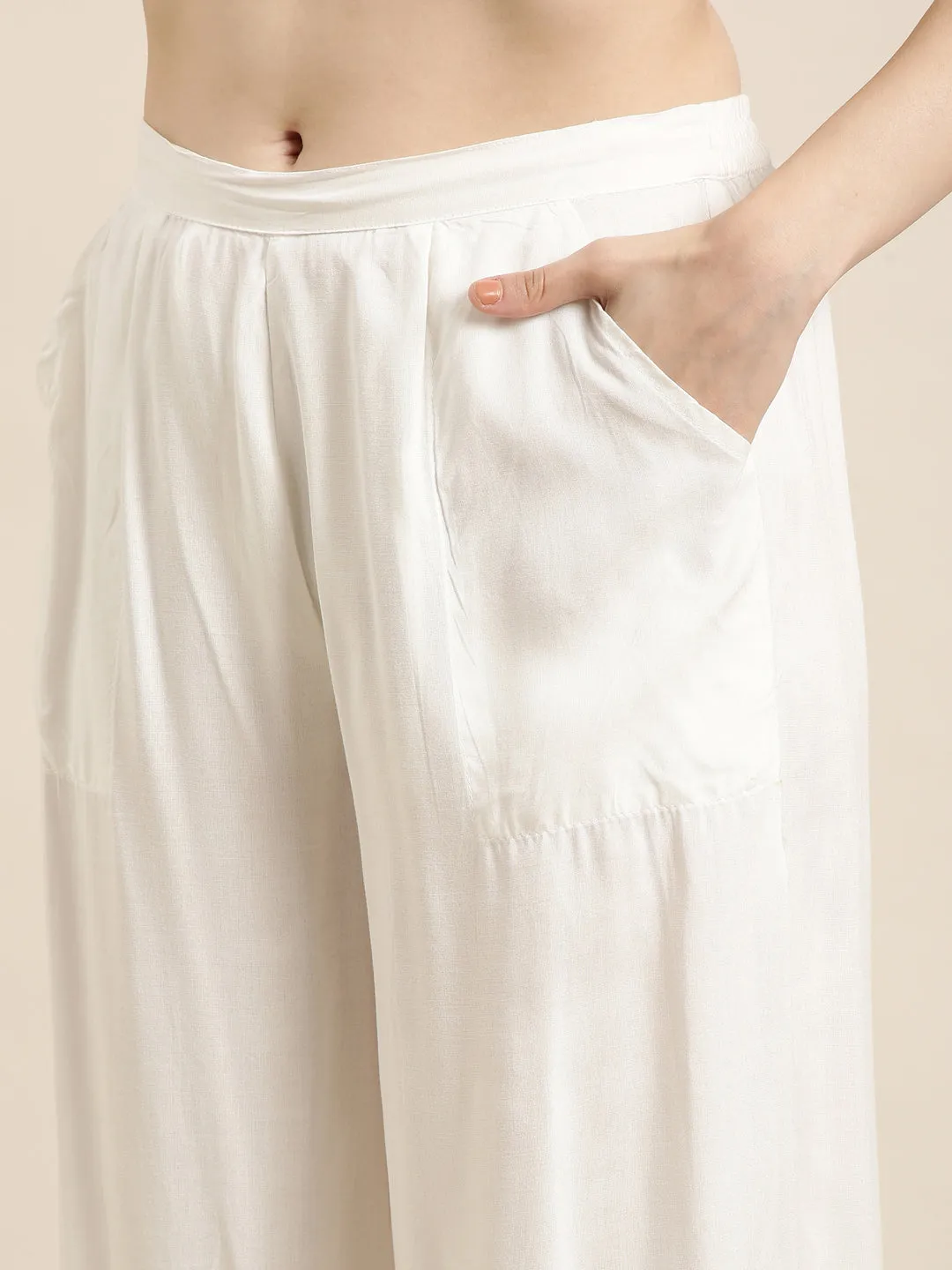 Women Straight Off White Solid Kurta Sets with Patiala & Dupatta