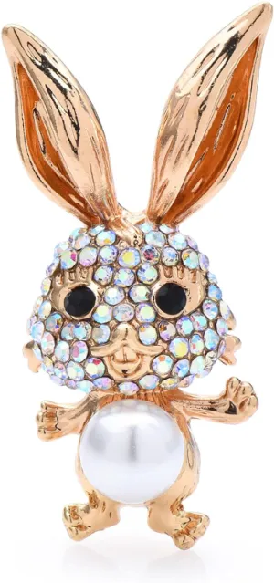 Women's Accessory Rhinestone Rabbit Brooches for Women Men Pearl Lovely Bunny Party Office Brooch Pin Gifts brooches (Color : Gold)