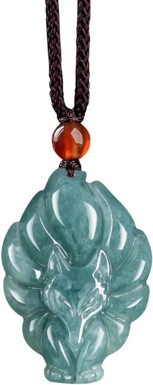 Women's Green Jade Fox Pendant Necklace Adjustable Good Luck Amulet Protection Feng Shui Jewelry Blessing Gifts