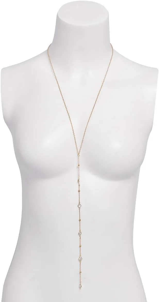Women's necklace, charming gold women's long necklace fashionable 14k crystal teardrop necklace simple gold pendant exquisite long chain necklace fashionable body chain jewelry gift