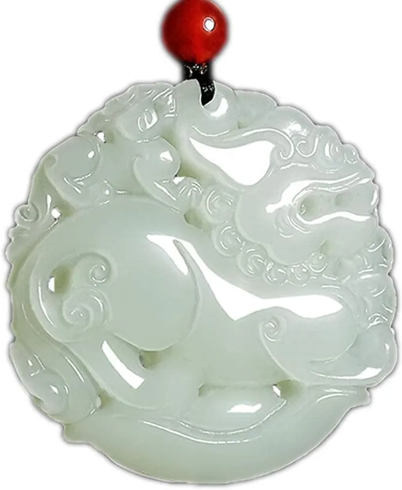 Women's Necklaces Men's NecklacesSuperb Sculpture White jadeFu Foo Dog Lion Kirin kylin Pendant Necklace amulet Men or Women
