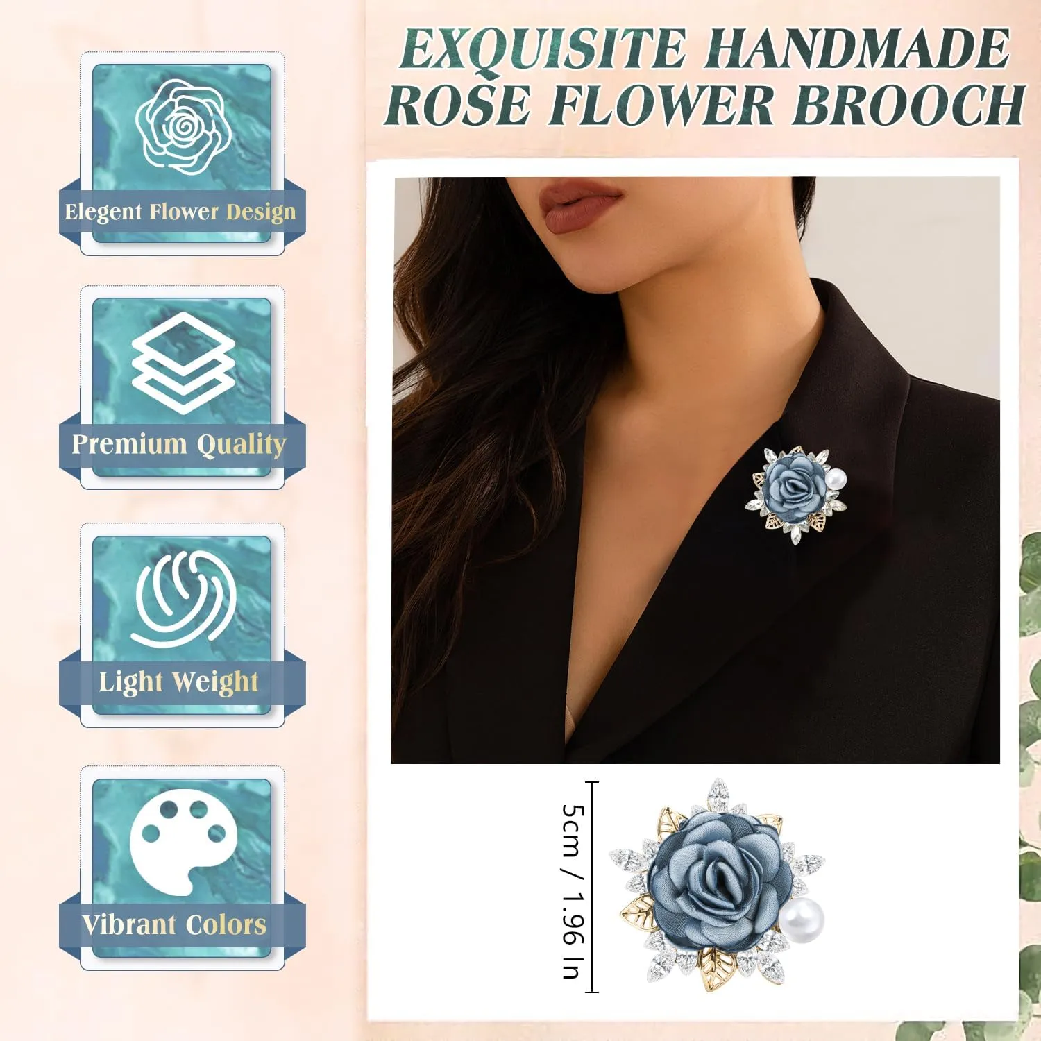Yadiana Rose Flower Brooches and Pins for Women Men, Handmade Satin Fabric Flower Brooch Lapel Pins Elegant Crystal Pearl Brooch Pins Boutonniere for Clothes Fashion Accessories Jewelry Gift
