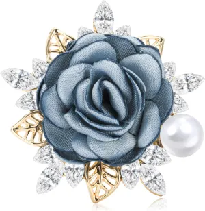 Yadiana Rose Flower Brooches and Pins for Women Men, Handmade Satin Fabric Flower Brooch Lapel Pins Elegant Crystal Pearl Brooch Pins Boutonniere for Clothes Fashion Accessories Jewelry Gift