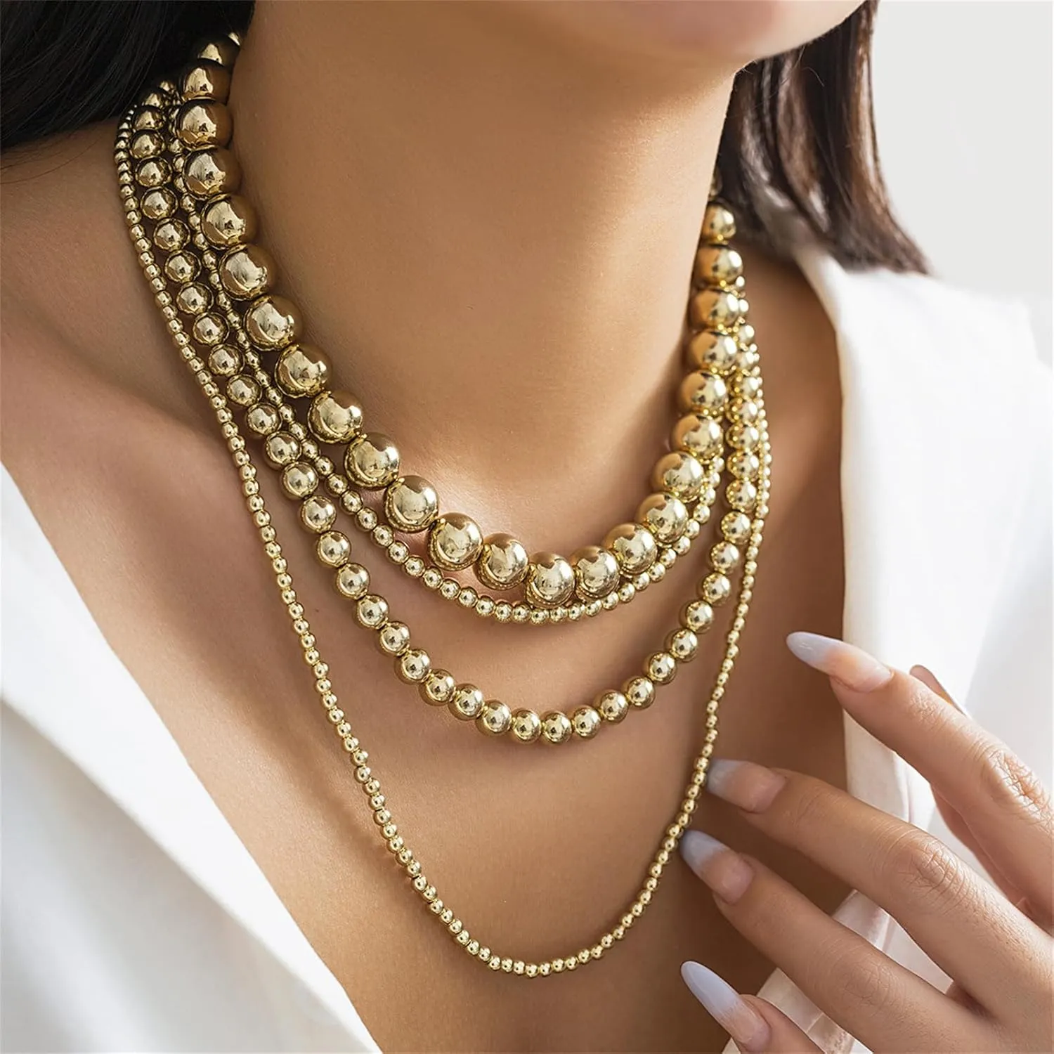 YBMYCM Layered Gold Chunky Necklaces Multi Strand Bead Necklace Wedding Bridesmaid Necklace Jewelry For Women