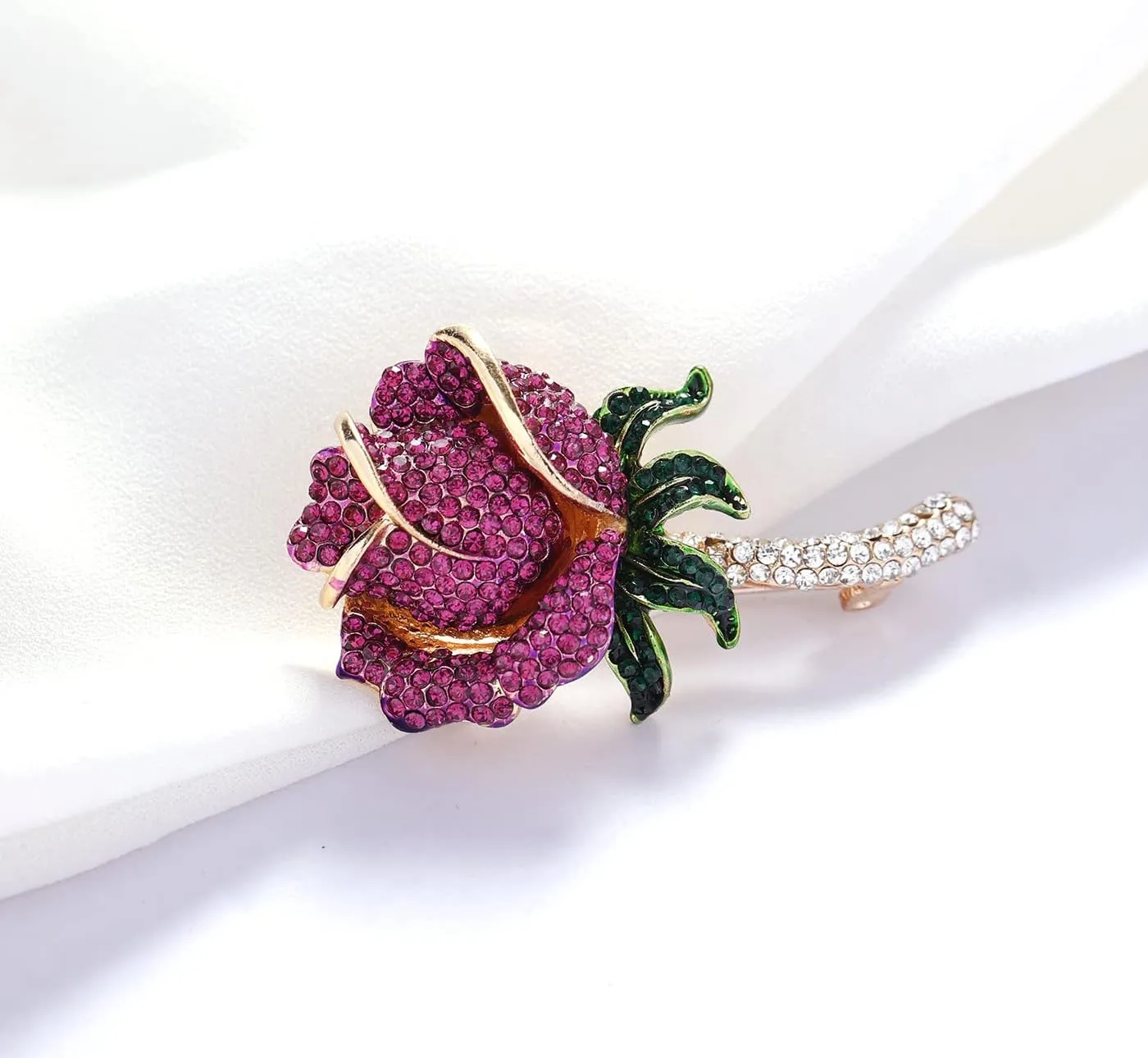 YOQUCOL Elegant Cubic Zirconia Crystal Rhinestone Red Rose Shape Brooch Pin for Women Grils