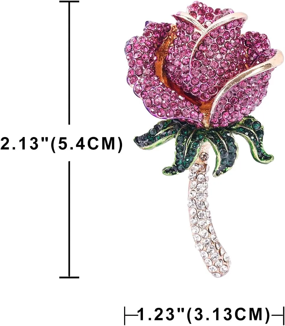 YOQUCOL Elegant Cubic Zirconia Crystal Rhinestone Red Rose Shape Brooch Pin for Women Grils