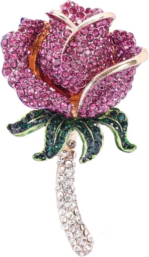 YOQUCOL Elegant Cubic Zirconia Crystal Rhinestone Red Rose Shape Brooch Pin for Women Grils