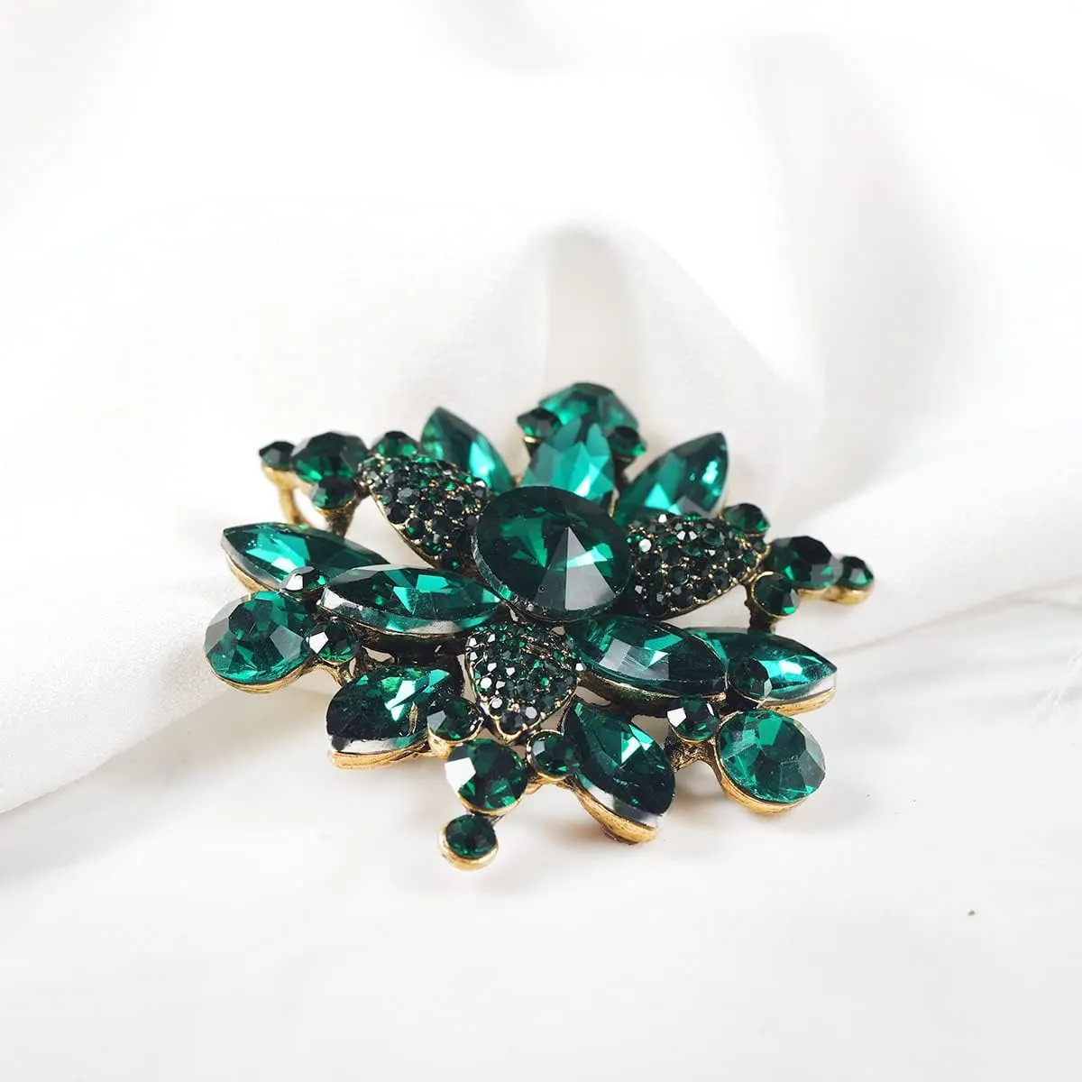 YOQUCOL Vintage Austrian Crystal Rhinestone Flower Shape Brooch Pin for Women